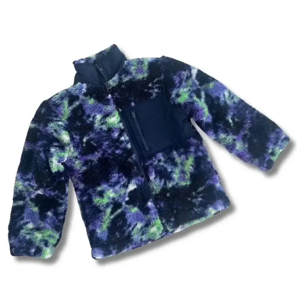 Art Class Sherpa Fleece Jacket Boys XS 4/5 Purple Blue Green Full Zip Pocket New